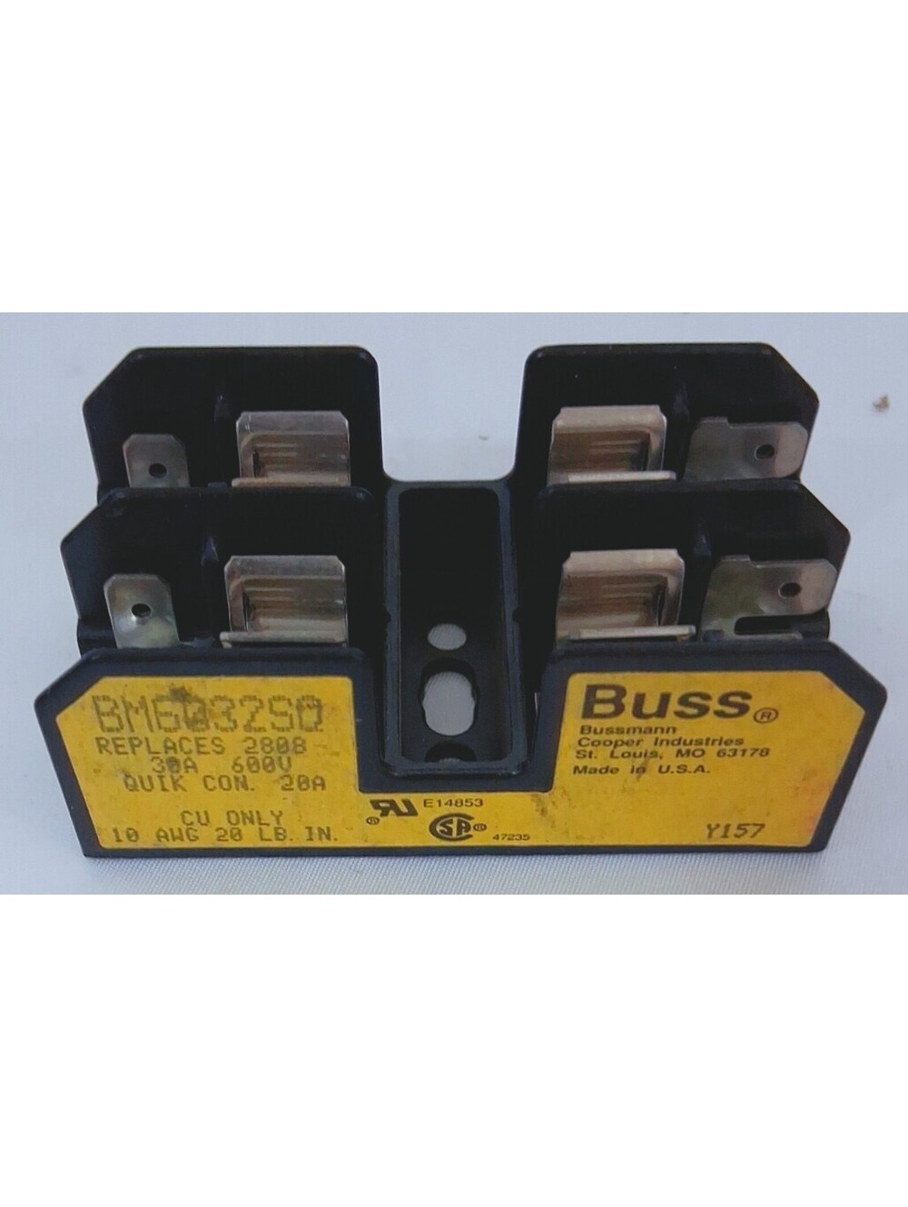 1PC COOPER Bussman BM6032SQ Buss Fuse Block 30A 600V Fuse Holder 2 Pole 10*38mm